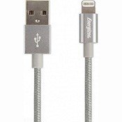 USB кабель Energizer HT Lightning для iPhone 5 и 6, iPad для зарядки и синхронизации 1,2 метра в оплетке серебристый - фото