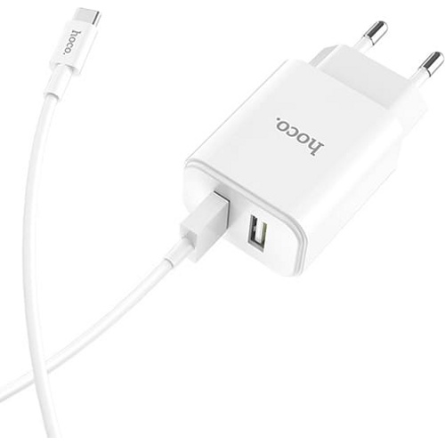 Зарядное устройство Hoco C62A Victoria 2 USB 2.1А + кабель Type-С (Белый)