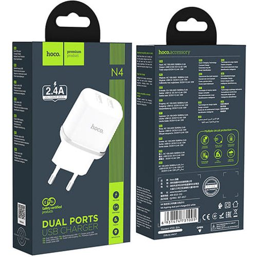 Зарядное устройство Hoco N4 2 USB 2.4A (Белый)