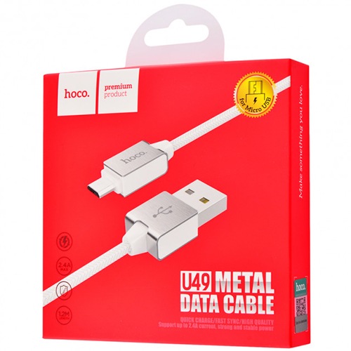 USB кабель Hoco U49 Metal Data Cable MicroUSB, длина 1,0 метр (Белый)