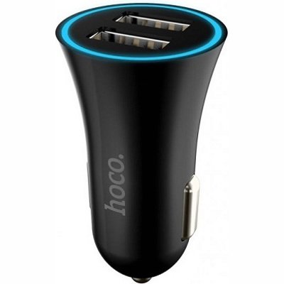 Автомобильное зарядное устройство Hoco 2.4 A с двумя USB выходами черное - фото