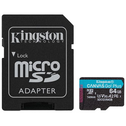Карта памяти Kingston Canvas GO! Plus microSDXC  64 ГБ (SDCG3/64GB) + SD адаптер - фото