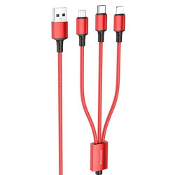 USB кабель Borofone BX72 (Lightning +Type-C+ MicroUSB), длина 1 метр (Красный) - фото
