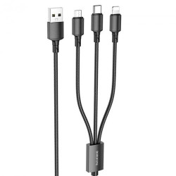 USB кабель Borofone BX72 (Lightning +Type-C+ MicroUSB), длина 1 метр (Черный) - фото