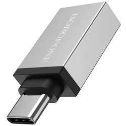 Адаптер OTG Type-C - USB Borofone BV3 (Серебристый) - фото