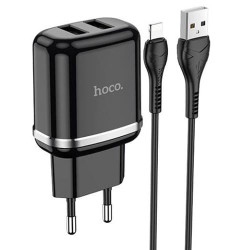 Зарядное устройство Hoco N4 2 USB 2.4A + Lightning кабель (Черный) - фото