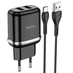 Зарядное устройство Hoco N4 2 USB 2.4A + Type-C кабель (Черный) - фото