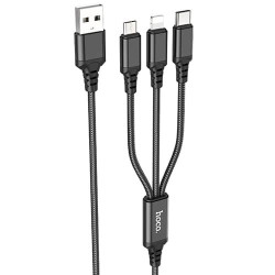 USB кабель Hoco X76 Super Lightning + MicroUSB + Type-C, длина 1 метр (Черный) - фото