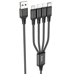 USB кабель Hoco X76 Super Lightning x 2+ MicroUSB + Type-C, длина 1 метр (Черный) - фото