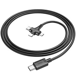 USB кабель Hoco X77 Type-C на Lightning + MicroUSB + Type-C, длина 1 метр (Черный) - фото