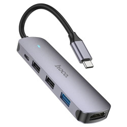 Type-C хаб Hoco  HB27 (HDTV + USB3.0 + USB2.0*2 + PD) Серый - фото