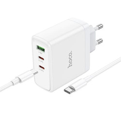 Зарядное устройство Hoco N30 2 USB Type-C PD65W +USB QC3.0 + кабель Type-C - Type-C (Белый)  - фото