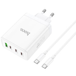 Зарядное устройство Hoco N31 3 USB Type-C PD100W + USB QC3.0 + кабель Type-C - Type-C (Белый)  - фото