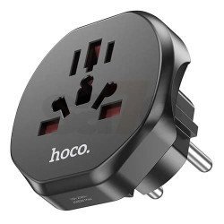 Сетевой переходник плоский Hoco AC6 универсальный Черный - фото