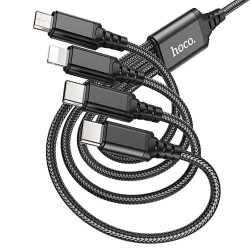 USB кабель Hoco X76 Super Lightning + MicroUSB + Type-C x 2, длина 1 метр (Черный) - фото