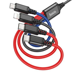 USB кабель Hoco X76 Super Lightning + MicroUSB + Type-C x 2, длина 1 метр (Цветной) - фото