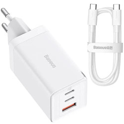 Зарядное устройство Baseus GaN5 Pro Fast Charger 65W USB + 2*USB Type-C CCGP120202 + кабель Type-C Белый - фото