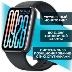 Фитнес-браслет Xiaomi Smart Band 9 Pro M2401B1 (Международная версия) Серый, с черным силиконовым ремешком - фото