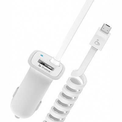 Автомобильное зарядное устройство iHave 2100mA micro+USB (id0202) White 