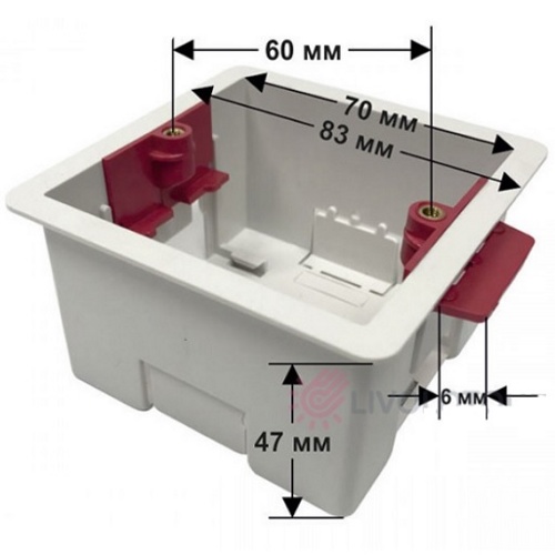 Квадратная монтажная коробка для розеток и включатилей под гипсокартона (размер 81х81)
