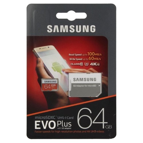 Карта памяти Samsung Evo Plus microSDXC 64Gb Class 10 UHS-I U1 + SD адаптер (MB-MC64GA) 