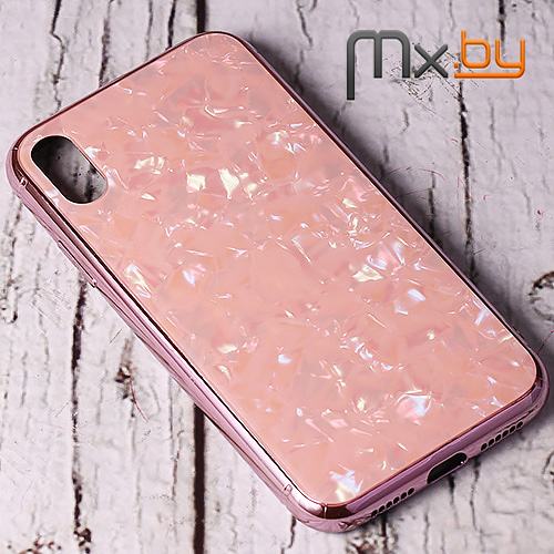 Чехол для iPhone Xr Mobile Cover пластиковый с силиконовым бампером розовый мрамор  