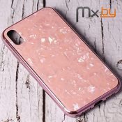 Чехол для iPhone Xr Mobile Cover пластиковый с силиконовым бампером розовый мрамор   - фото