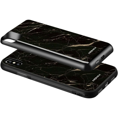 Магнитный чехол с внешним аккумулятором для iPhone Xs Max Momax Q.Power Pack Magnetic Wireless Battery Case 6000mAh (Черный мрамор) - фото