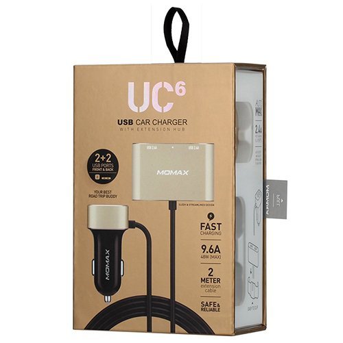 Автомобильное зарядное устройство Momax Car Charger With USB Extension Hub 9.6A на 4 USB выхода золотистое (UC6) - фото5