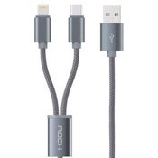 USB кабель Lightnihg + MicroUSB Rock 2 в 1 серый - фото