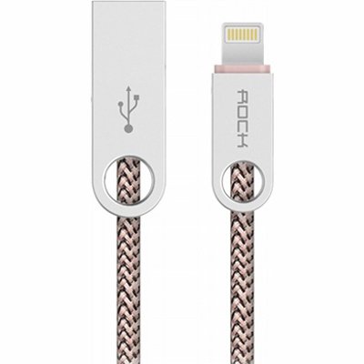 USB кабель Lightning Rock Cobblestone для iPhone, iPad, iPod для зарядки и синхронизации 1 метр в оплетке (бежевый) 