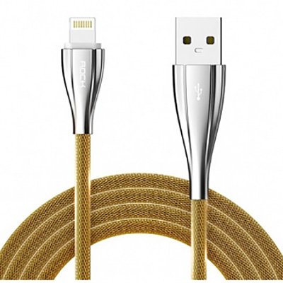 USB кабель Lightning  Rock Metal Data Cable 100см (RCB0485) в оплетке золотой 