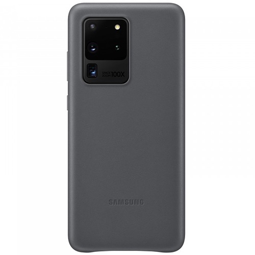 Чехол для Galaxy S20 Ultra накладка (бампер) Samsung Leather Cover серый