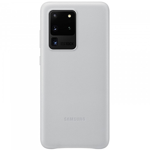 Чехол для Galaxy S20 Ultra накладка (бампер) Samsung Leather Cover серебристый