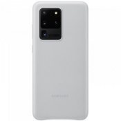 Чехол для Galaxy S20 Ultra накладка (бампер) Samsung Leather Cover серебристый - фото