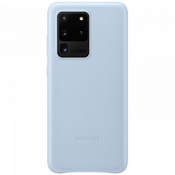 Чехол для Galaxy S20 Ultra накладка (бампер) Samsung Leather Cover небесно-голубой - фото