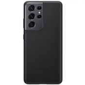 Чехол для Galaxy S21 Ultra накладка (бампер) Samsung Leather Cover черный - фото