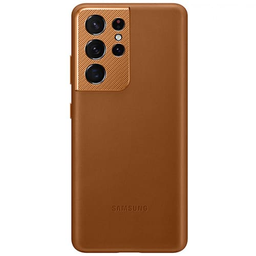Чехол для Galaxy S21 Ultra накладка (бампер) Samsung Leather Cover коричневый
