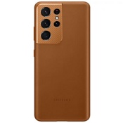 Чехол для Galaxy S21 Ultra накладка (бампер) Samsung Leather Cover коричневый - фото