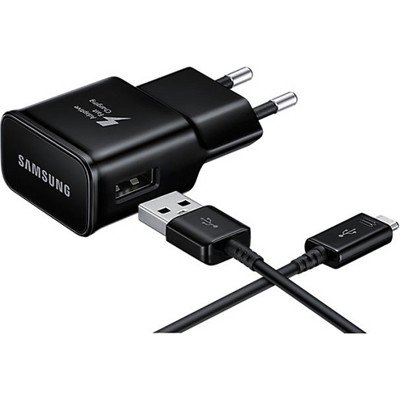 Зарядное устройство для быстрой зарядки Samsung для Galaxy ток 2A (EP-TA20EBECGRU) + кабель Type-C черное - фото
