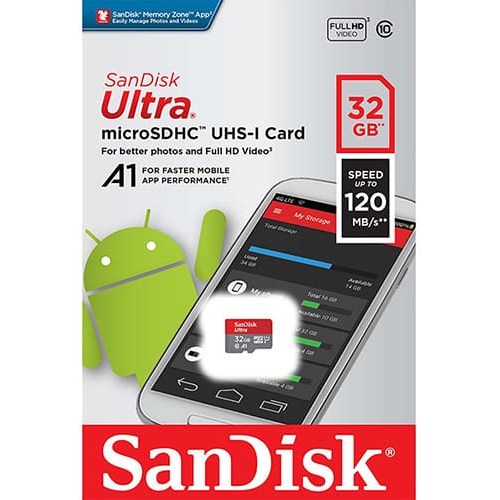 Карта памяти SanDisk Ultra microSDHC Class 10 UHS-I 32GB скорость 120 MB/s 