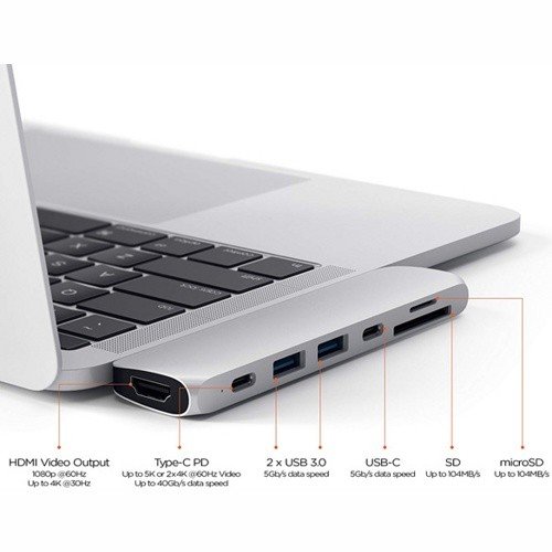 USB-хаб для MacBook Pro (2016) Satechi Aluminum Type-C Pro Hub Adapter (Темно-серый) ST-CMBPS