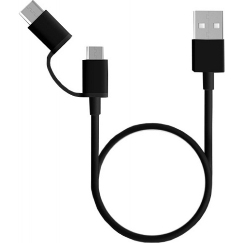 USB кабель Xiomi ZMI 2 в 1 Type-C + MicroUSB для зарядки и синхронизации, длина 30 см (Черный)