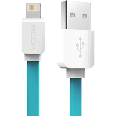 USB кабель Lightning Rock Flat для iPhone, iPad, iPod для зарядки и синхронизации 1 метр (голубой)