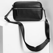 Мужская кожаная сумка VLLICON Light Leather Messenger Bag (Черная) - фото