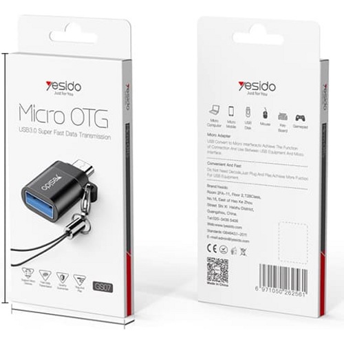 Адаптер OTG USB 3.0 на MicroUSB Yesido GS-07 (Черный)